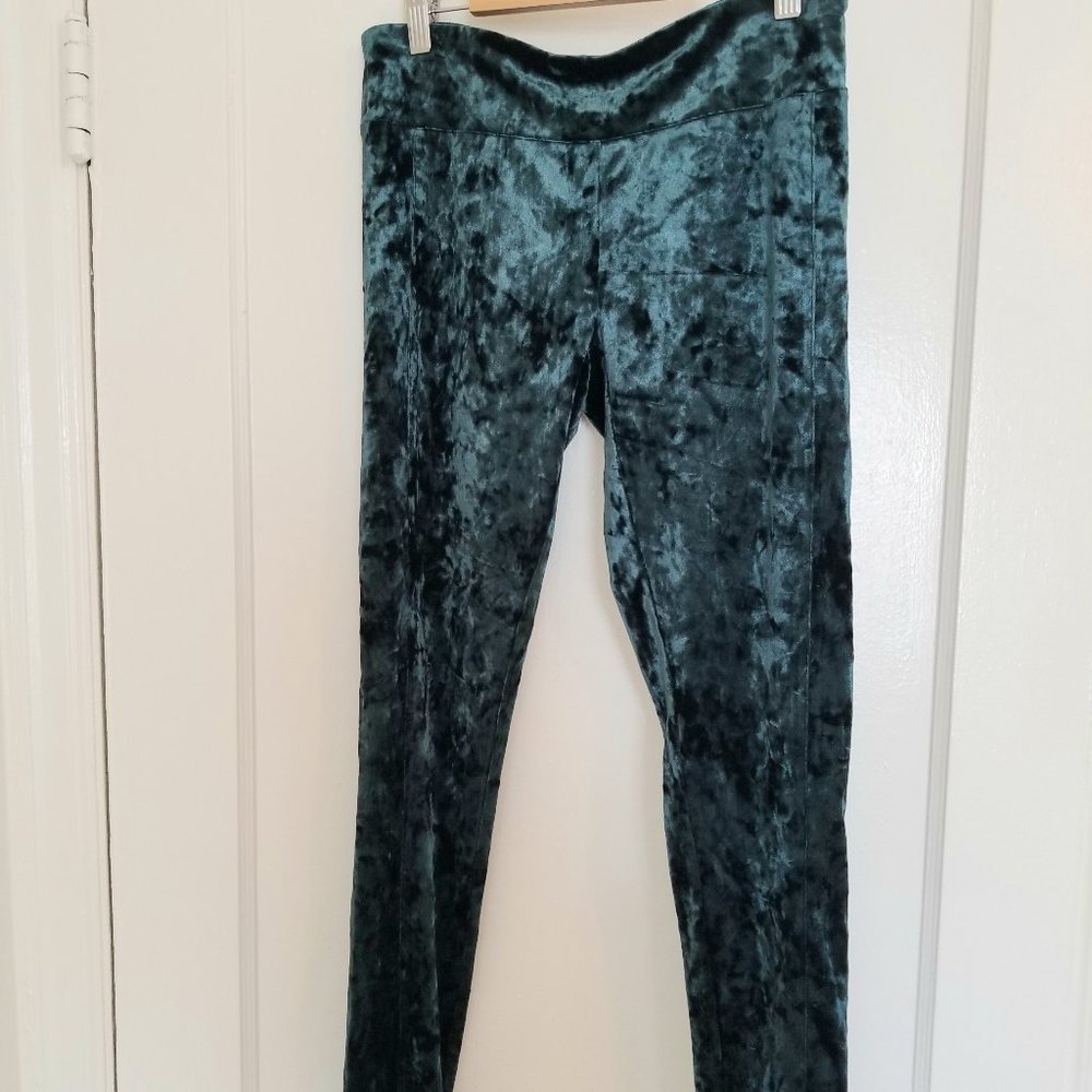 Ivanka Trump Green Crushed Velvet Ankle Leggings | size Small